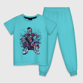 Детская пижама хлопок с принтом Cyberpunk Urban Man в Белгороде, 100% хлопок |  брюки и футболка прямого кроя, без карманов, на брюках мягкая резинка на поясе и по низу штанин
 | Тематика изображения на принте: art | cyberpunk | man | urban | wall | арт | киберпанк | стена | урбан | человек