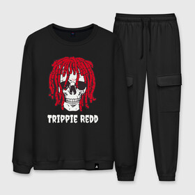 Мужской костюм хлопок с принтом TRIPPIE REDD в Белгороде, 100% хлопок | на свитшоте круглая горловина, мягкая резинка по низу. Брюки заужены к низу, на них два вида карманов: два “обычных” по бокам и два объемных, с клапанами, расположенные ниже линии бедра. Брюки с мягкой трикотажной резинкой на поясе и по низу штанин. В поясе для дополнительного комфорта — широкие завязки | Тематика изображения на принте: 1400 | big | rap | red | redd | trippie | ред | редд | рэд | рэдд | триппи