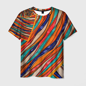 Мужская футболка 3D с принтом Абстрактное течение в Белгороде, 100% полиэфир | прямой крой, круглый вырез горловины, длина до линии бедер | абстрактное течение | абстракция | витраж | колейдоскоп | линии | мозаика | палитра | полосы | радуга | текстуры | узор | цвета