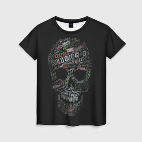 Женская футболка 3D с принтом Skull Creeps в Белгороде, 100% полиэфир ( синтетическое хлопкоподобное полотно) | прямой крой, круглый вырез горловины, длина до линии бедер | freak | skelet | skeleton | skulls | style | warning | графити | граффити | надписи | скелет | скелетон | стиль | текст | череп | черепушка
