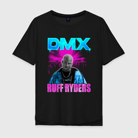 Мужская футболка хлопок Oversize с принтом DMX NEON | ЛЕГЕНДА РЭПА в Белгороде, 100% хлопок | свободный крой, круглый ворот, “спинка” длиннее передней части | dirty denim | dmx | neon | rap | ruff ryders | неон | рэп | эрл симмонс