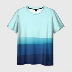 Мужская футболка 3D с принтом Море в Белгороде, 100% полиэфир | прямой крой, круглый вырез горловины, длина до линии бедер | арт | вектор | векторный рисунок | геометрические фигуры | геометрия | линии | море | небо | оттенки синего | рисунок | синий