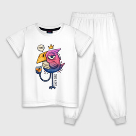 Детская пижама хлопок с принтом Светская птица в Белгороде, 100% хлопок |  брюки и футболка прямого кроя, без карманов, на брюках мягкая резинка на поясе и по низу штанин
 | Тематика изображения на принте: градиент | коктейль | корона | попугай | птица