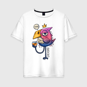 Женская футболка хлопок Oversize с принтом Светская птица в Белгороде, 100% хлопок | свободный крой, круглый ворот, спущенный рукав, длина до линии бедер
 | градиент | коктейль | корона | попугай | птица