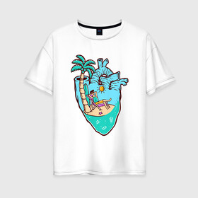 Женская футболка хлопок Oversize с принтом Лето в сердце в Белгороде, 100% хлопок | свободный крой, круглый ворот, спущенный рукав, длина до линии бедер
 | лето | отдых | пальма | пляж | сердце | серфинг | солнце