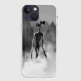 Чехол для iPhone 13 mini с принтом Сиреноголовый в Лесу в Белгороде,  |  | forest | games | siren head | детям | игры | лес | надпись | сирена | сиреноголовый | страшилка | текст | туман | ужастик | хоррор