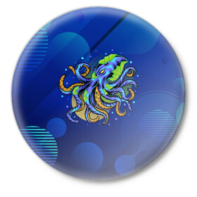 Значок с принтом Красочный Осьминог в Белгороде,  металл | круглая форма, металлическая застежка в виде булавки | краски | море | океан | осьминог | подводный мир | щупальцы