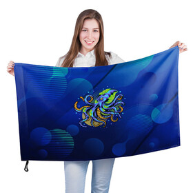 Флаг 3D с принтом Красочный Осьминог в Белгороде, 100% полиэстер | плотность ткани — 95 г/м2, размер — 67 х 109 см. Принт наносится с одной стороны | краски | море | океан | осьминог | подводный мир | щупальцы
