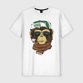 Мужская футболка хлопок Slim с принтом Cool обезьяна в Белгороде, 92% хлопок, 8% лайкра | приталенный силуэт, круглый вырез ворота, длина до линии бедра, короткий рукав | Тематика изображения на принте: кепка | крутая обезьяна | обезьяна | очки | смешная | шарф
