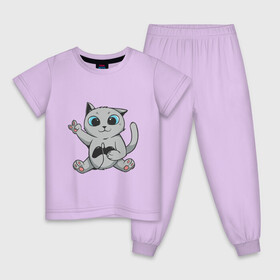 Детская пижама хлопок с принтом Британский кот геймер в Белгороде, 100% хлопок |  брюки и футболка прямого кроя, без карманов, на брюках мягкая резинка на поясе и по низу штанин
 | british | cat | cats | cute | gamer | kawaii | kitten | kitty | pussycat kawaii | британец | британская короткошерстная | джойстик | игрок | игрома | игры | консоль | котейка | котёнок | котик | котяра | кошечка | кошка | милота
