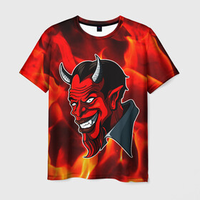 Мужская футболка 3D с принтом The devil is on fire в Белгороде, 100% полиэфир | прямой крой, круглый вырез горловины, длина до линии бедер | 666 | fire | lucifer | демон | дьявол | люцифер | монстр | огонь | пламя | сатана | текстура