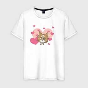 Мужская футболка хлопок с принтом Милая Собачка в Белгороде, 100% хлопок | прямой крой, круглый вырез горловины, длина до линии бедер, слегка спущенное плечо. | любовь | милая собачка | рисунок | сердечки | сердце | собака