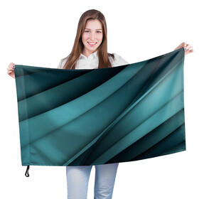 Флаг 3D с принтом VUAL в Белгороде, 100% полиэстер | плотность ткани — 95 г/м2, размер — 67 х 109 см. Принт наносится с одной стороны | Тематика изображения на принте: lines | бирюзовый | линии | полосатый | полосы