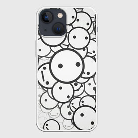 Чехол для iPhone 13 mini с принтом SMILE в Белгороде,  |  | round | smile | круги | смайлики | черно белое