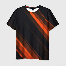 Мужская футболка 3D с принтом ORANGE Black в Белгороде, 100% полиэфир | прямой крой, круглый вырез горловины, длина до линии бедер | lines | линии | оранжевое | полосы | черное