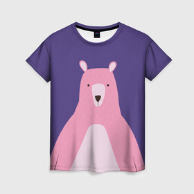 Женская футболка 3D с принтом Розовый мишка в Белгороде, 100% полиэфир ( синтетическое хлопкоподобное полотно) | прямой крой, круглый вырез горловины, длина до линии бедер | альпака | звезды | медведь | мишка | ночь