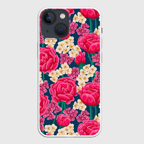 Чехол для iPhone 13 mini с принтом Поле роз в Белгороде,  |  | арт | белые цветы | белый цветок | красный цветок | поле | поле цветов | рисунок | роза | розы | цветок | цветы