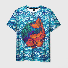 Мужская футболка 3D с принтом Fishing planet Огненная рыба в Белгороде, 100% полиэфир | прямой крой, круглый вырез горловины, длина до линии бедер | Тематика изображения на принте: fishing planet | волны | море | огненная рыба | река | рыба | рыбак | рыбалка | рыбка