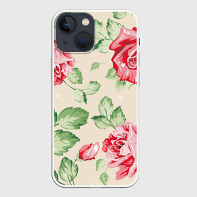 Чехол для iPhone 13 mini с принтом Розы в Белгороде,  |  | арт | красные цветы | красный цветок | лист | листья | поле | поле цветов | рисунок | роза | розовая роза | розовые розы | розовые цветы | розовый цветок | розы | цветок | цветы