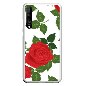 Чехол для Honor P30 с принтом Большие розы в Белгороде, Силикон | Область печати: задняя сторона чехла, без боковых панелей | арт | белый | большие бутоны | большие розы | большой бутон | зелёный | красная роза | красные розы | красные цветы | красный | красный цветок | листок | листья | поле | поле цветов | рисунок | роза