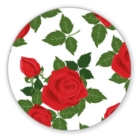 Коврик для мышки круглый с принтом Большие розы в Белгороде, резина и полиэстер | круглая форма, изображение наносится на всю лицевую часть | арт | белый | большие бутоны | большие розы | большой бутон | зелёный | красная роза | красные розы | красные цветы | красный | красный цветок | листок | листья | поле | поле цветов | рисунок | роза