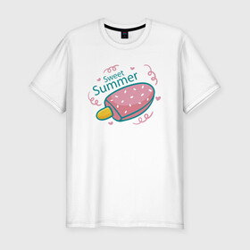 Мужская футболка хлопок Slim с принтом Сладкое лето в Белгороде, 92% хлопок, 8% лайкра | приталенный силуэт, круглый вырез ворота, длина до линии бедра, короткий рукав | Тематика изображения на принте: ice cream | summer | лето | мороженка | эскимо