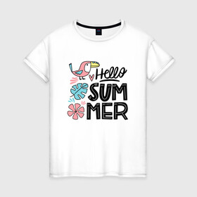 Женская футболка хлопок с принтом Привет Лето в Белгороде, 100% хлопок | прямой крой, круглый вырез горловины, длина до линии бедер, слегка спущенное плечо | summer | лето | птичка | тукан | цветы