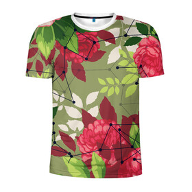 Мужская футболка 3D спортивная с принтом neuro flower в Белгороде, 100% полиэстер с улучшенными характеристиками | приталенный силуэт, круглая горловина, широкие плечи, сужается к линии бедра | Тематика изображения на принте: green | листья | нейро сеть | паутина | природа | цветы