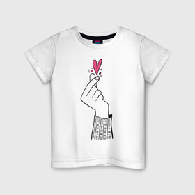 Детская футболка хлопок с принтом Саранхэ в Белгороде, 100% хлопок | круглый вырез горловины, полуприлегающий силуэт, длина до линии бедер | Тематика изображения на принте: k pop | любовь | рука девушки | саранхэ | сердце