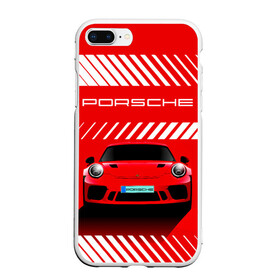 Чехол для iPhone 7Plus/8 Plus матовый с принтом PORSCHE / ПОРШЕ / RED STYLE в Белгороде, Силикон | Область печати: задняя сторона чехла, без боковых панелей | 911 | auto | carrera | cayenne | macan | porsche | sportcar | taycan | автомобиль | градиент. | каен | карера | красный | макан | полосы | порш | порше | спорт | спорткар | тайкан