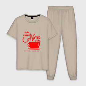 Мужская пижама хлопок с принтом День без кофе в Белгороде, 100% хлопок | брюки и футболка прямого кроя, без карманов, на брюках мягкая резинка на поясе и по низу штанин
 | Тематика изображения на принте: coffee | день без кофе | кофе | кофеек | кружка кофе
