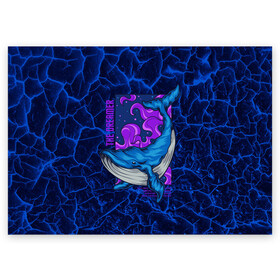 Поздравительная открытка с принтом Кит мечтатель The dreamer в Белгороде, 100% бумага | плотность бумаги 280 г/м2, матовая, на обратной стороне линовка и место для марки
 | the dreamer | вода | волны | кит | мечта | мечтатель | море | океан | подводный мир | рыба