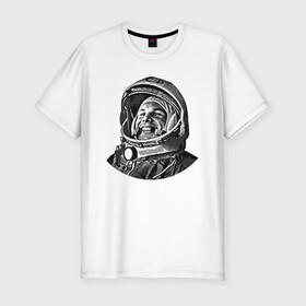 Мужская футболка хлопок Slim с принтом Поехали Ю.Г. в Белгороде, 92% хлопок, 8% лайкра | приталенный силуэт, круглый вырез ворота, длина до линии бедра, короткий рукав | moon | арт | гагарин | день космонавтики | звезды | космонавт | космос | лого | луна | небо | планеты