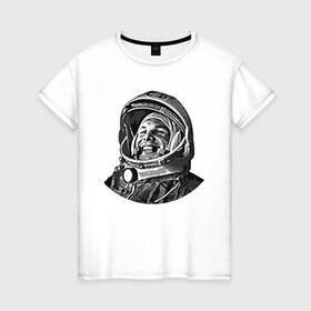 Женская футболка хлопок с принтом Поехали Ю.Г. в Белгороде, 100% хлопок | прямой крой, круглый вырез горловины, длина до линии бедер, слегка спущенное плечо | moon | арт | гагарин | день космонавтики | звезды | космонавт | космос | лого | луна | небо | планеты