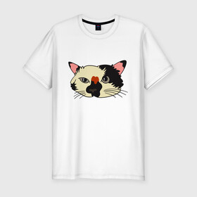 Мужская футболка хлопок Slim с принтом Милая мордочка сердитого кота в Белгороде, 92% хлопок, 8% лайкра | приталенный силуэт, круглый вырез ворота, длина до линии бедра, короткий рукав | art | cat | cat face | cats | cute | grumpy | home | kawaii | kitten | kitty | pussycat | арт | кавайи | котейка | котёнок | котик | котяра | кошечка | кошка | лицо | милота | моська | рисунок | смешные животные | сны | сон | устав
