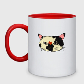 Кружка двухцветная с принтом Милая мордочка сердитого кота в Белгороде, керамика | объем — 330 мл, диаметр — 80 мм. Цветная ручка и кайма сверху, в некоторых цветах — вся внутренняя часть | Тематика изображения на принте: art | cat | cat face | cats | cute | grumpy | home | kawaii | kitten | kitty | pussycat | арт | кавайи | котейка | котёнок | котик | котяра | кошечка | кошка | лицо | милота | моська | рисунок | смешные животные | сны | сон | устав