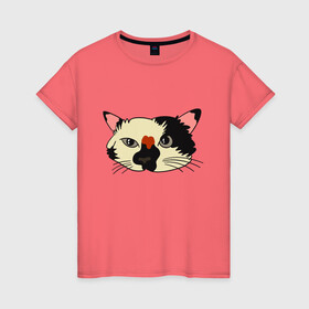Женская футболка хлопок с принтом Милая мордочка сердитого кота в Белгороде, 100% хлопок | прямой крой, круглый вырез горловины, длина до линии бедер, слегка спущенное плечо | art | cat | cat face | cats | cute | grumpy | home | kawaii | kitten | kitty | pussycat | арт | кавайи | котейка | котёнок | котик | котяра | кошечка | кошка | лицо | милота | моська | рисунок | смешные животные | сны | сон | устав