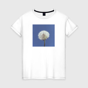Женская футболка хлопок с принтом Одуванчик на фоне неба в Белгороде, 100% хлопок | прямой крой, круглый вырез горловины, длина до линии бедер, слегка спущенное плечо | весна | минимализм | небо | одуванчик | цветы