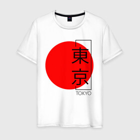 Мужская футболка хлопок с принтом Tokyo иероглифами в Белгороде, 100% хлопок | прямой крой, круглый вырез горловины, длина до линии бедер, слегка спущенное плечо. | иероглифы | путешествие | токио | флаг японии | япония