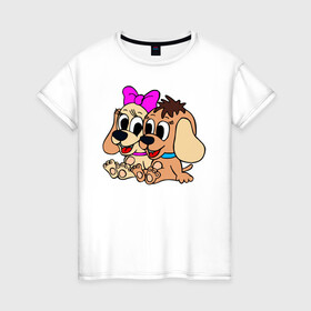 Женская футболка хлопок с принтом Собаки в Белгороде, 100% хлопок | прямой крой, круглый вырез горловины, длина до линии бедер, слегка спущенное плечо | вместе | домашние | животные | пара | собаки