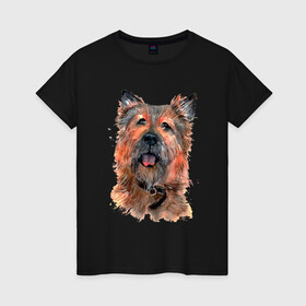 Женская футболка хлопок с принтом Ева в Белгороде, 100% хлопок | прямой крой, круглый вырез горловины, длина до линии бедер, слегка спущенное плечо | животные | питомцы | собака | собаки | терьер