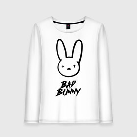 Женский лонгслив хлопок с принтом Bad Bunny лого в Белгороде, 100% хлопок |  | bad bunny | benito antonio martnez ocasio | hip hop | latin trap | logo | music | rap | rnb | singer | star | бенито антонио мартинес окасио | звезда | латинский трэп | логотип | музыка | певец | рнб | рэп | хип хоп