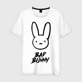 Мужская футболка хлопок с принтом Bad Bunny лого в Белгороде, 100% хлопок | прямой крой, круглый вырез горловины, длина до линии бедер, слегка спущенное плечо. | bad bunny | benito antonio martnez ocasio | hip hop | latin trap | logo | music | rap | rnb | singer | star | бенито антонио мартинес окасио | звезда | латинский трэп | логотип | музыка | певец | рнб | рэп | хип хоп