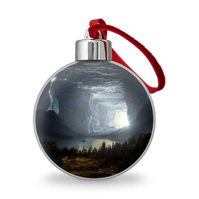 Ёлочный шар с принтом Фантастический пейзаж в Белгороде, Пластик | Диаметр: 77 мм | елки | ледник | лес | озеро | пейзаж | природа | свет | скала