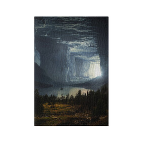 Обложка для паспорта матовая кожа с принтом Фантастический пейзаж в Белгороде, натуральная матовая кожа | размер 19,3 х 13,7 см; прозрачные пластиковые крепления | Тематика изображения на принте: елки | ледник | лес | озеро | пейзаж | природа | свет | скала
