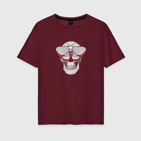 Женская футболка хлопок Oversize с принтом Череп Бабочка в Белгороде, 100% хлопок | свободный крой, круглый ворот, спущенный рукав, длина до линии бедер
 | butterfly | skull | бабочка | мотылёк | череп