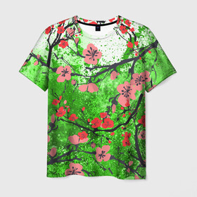 Мужская футболка 3D с принтом Сакура | Sakura (Z) в Белгороде, 100% полиэфир | прямой крой, круглый вырез горловины, длина до линии бедер | chery | flowers | japan | roses | sakura | вишнёвый цвет | вишня | растения | розы | ромашка | сакура | тюльпаны | хана | ханами | цветы | цветы сакуры | япония