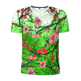 Мужская футболка 3D спортивная с принтом Сакура | Sakura (Z) в Белгороде, 100% полиэстер с улучшенными характеристиками | приталенный силуэт, круглая горловина, широкие плечи, сужается к линии бедра | chery | flowers | japan | roses | sakura | вишнёвый цвет | вишня | растения | розы | ромашка | сакура | тюльпаны | хана | ханами | цветы | цветы сакуры | япония