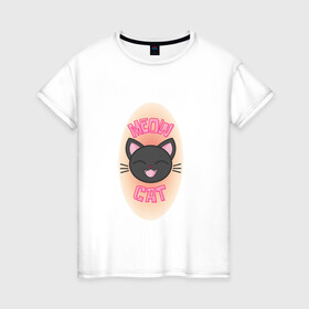 Женская футболка хлопок с принтом Котик в Белгороде, 100% хлопок | прямой крой, круглый вырез горловины, длина до линии бедер, слегка спущенное плечо | кот | котик | мяу | принт | принт с кошкой | розовый | цвет