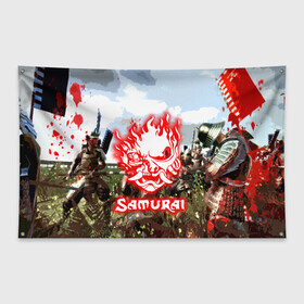 Флаг-баннер с принтом SAMURAI CYBERPUNK в Белгороде, 100% полиэстер | размер 67 х 109 см, плотность ткани — 95 г/м2; по краям флага есть четыре люверса для крепления | 2077 | cd projekt red | cyberpunk | cyberpunk 2077 | game | samurai | арт | будущее | видеоигра | игра | киберпанк | киберпанк 2077 | киборг | киборги